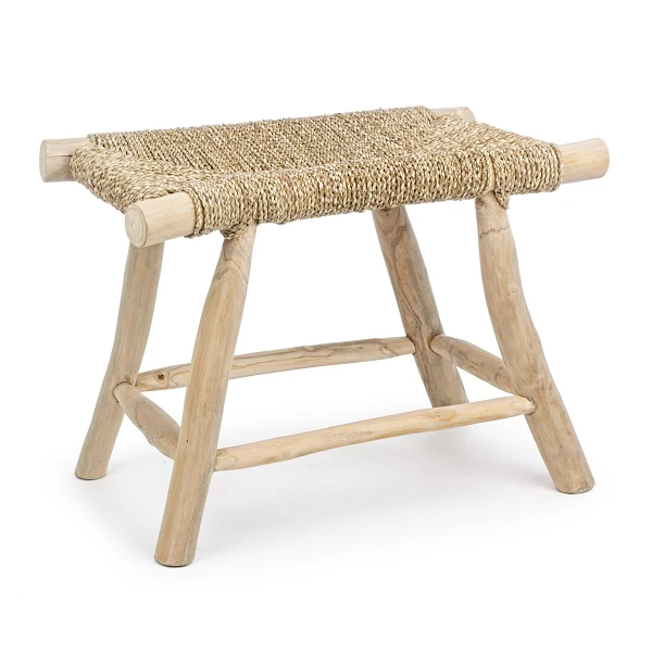 TABURETE BELINDA H45 | Diseño Natural en Teca y Fibra