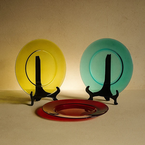 PLATO BASE CRISTAL (AMARILLO, AZUL, NARANJA, ROJO) (PINTADO)
