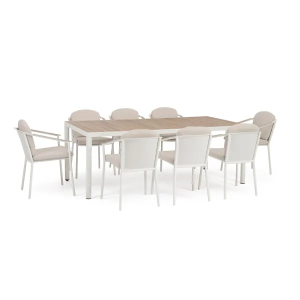 SET MESA MÁS 8 SILLAS CON COJIES ULISES VAPOR YK15